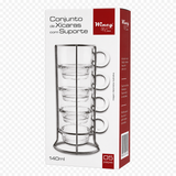 Conjunto 4 Xícaras Vidro + Suporte - 140 ML