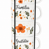 Kit 4 Xícaras Porcelana Frases + Suporte Metal - 160mL