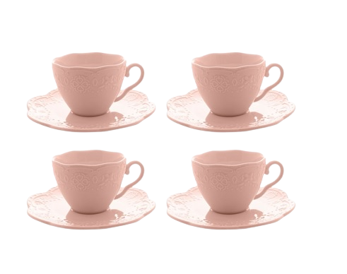 CJ 4 XICARAS CAFE PORCELANA C/PIRES BUTTERFLY ROSA 120ml