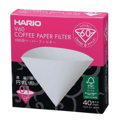 FILTRO DE PAPEL BRANCO PARA HARIO V60 01 - 40 UN - Cafeshop