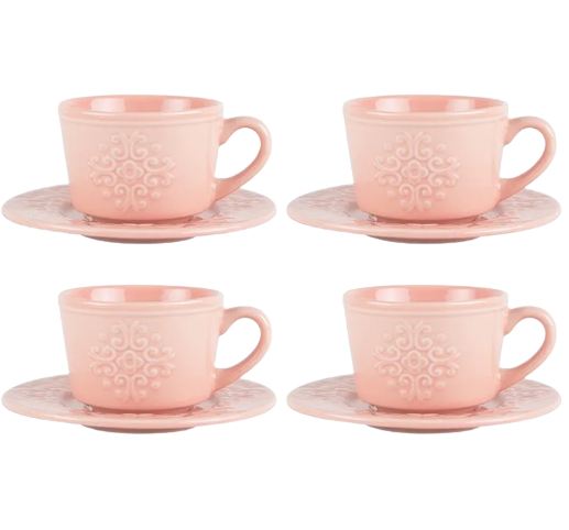 CJ 04 XICARA DE PORCELANA CAFE C/ PIRES TILES BLUSH - 80ML