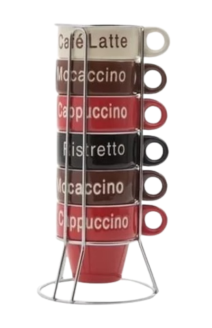 CJ 6 XICARAS CAFE PORCELANA C/SUPORTE NAMES 70ml