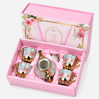 Conjunto Porcelana 4 Xícaras c/ Bule  p/ Café Elegante