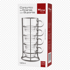 Conjunto  4 Xícaras Vidro  + Suporte  - 140 ML