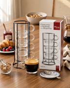 Conjunto  4 Xícaras Vidro  + Suporte  - 140 ML