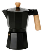 Cafeteira Italiana de Alumínio Preta Cabo Madeira - 03 Xíc.