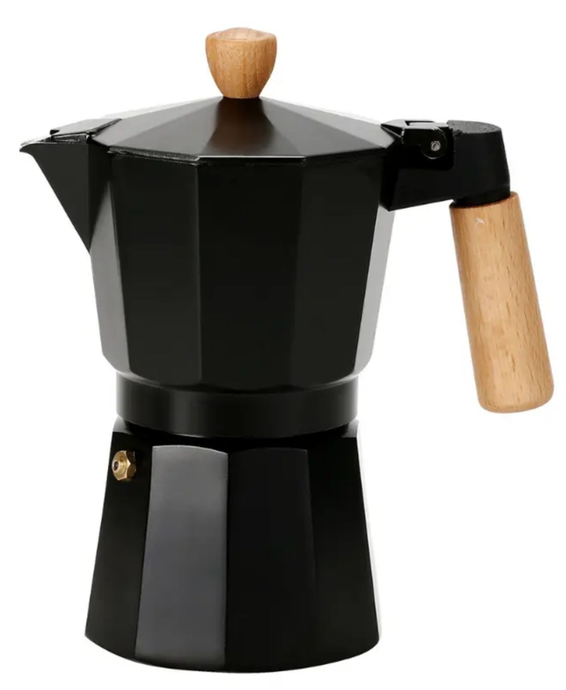 Cafeteira Italiana de Alumínio Preta Cabo Madeira - 03 Xíc.