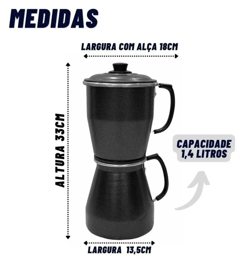 Cafeteira de Alumínio Craqueada Preta - 1,4l