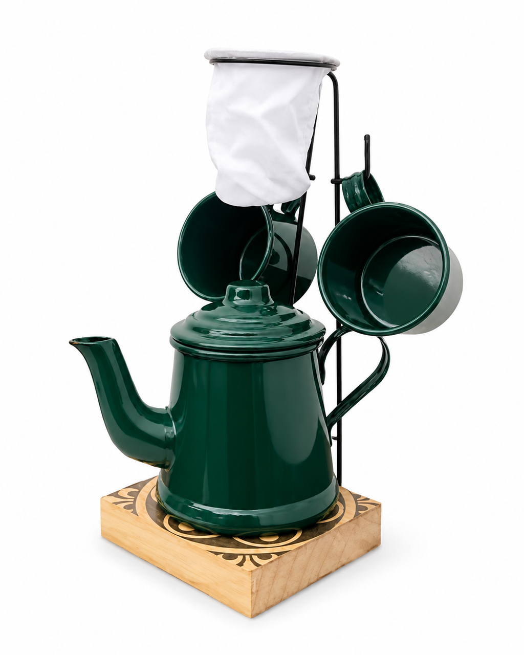 Kit Mini Coador de Café Colonial com Suporte/ Bule/2 xícaras alumínio esmaltado - Unid.