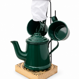 Kit Mini Coador de Café Colonial com Suporte/ Bule/2 xícaras alumínio esmaltado - Unid.