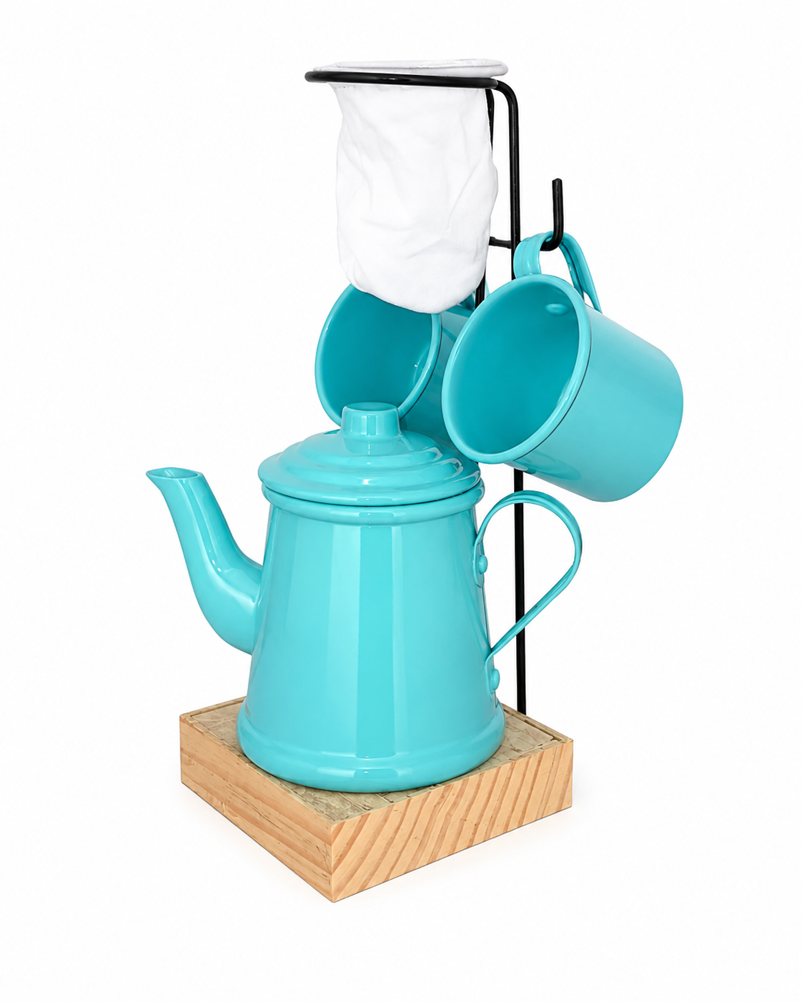 Kit Mini Coador de Café Colonial com Suporte/ Bule/2 xícaras alumínio esmaltado - Unid.