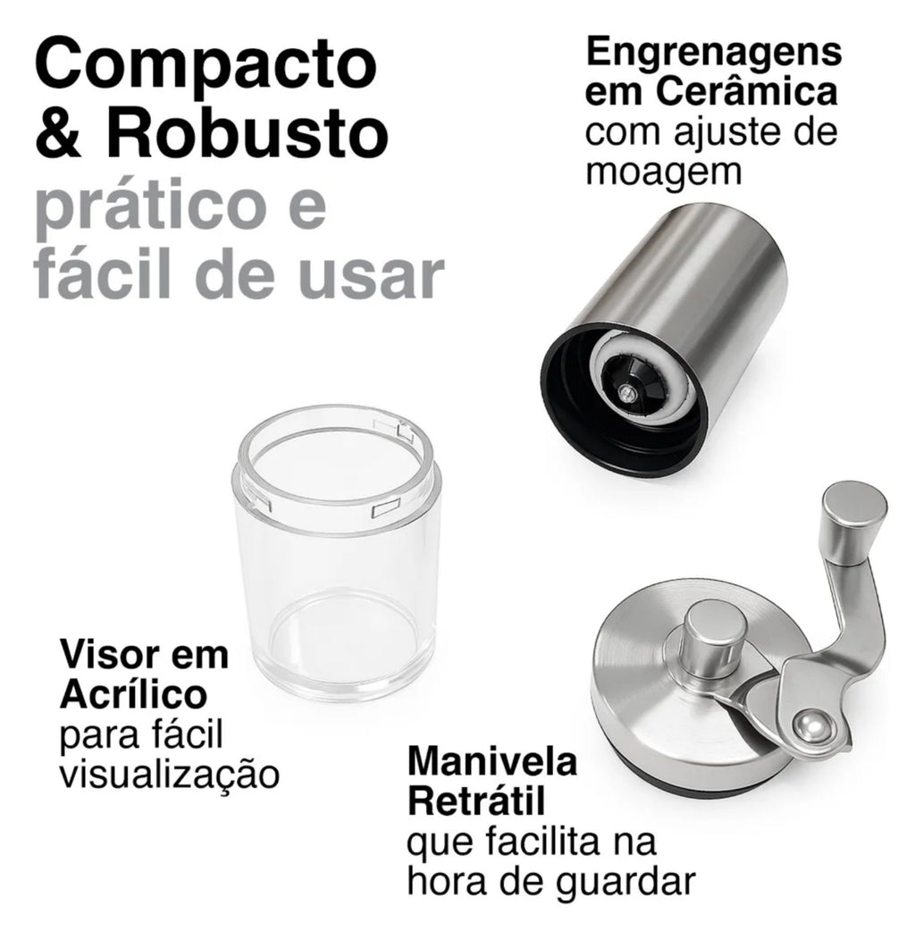 Moinho de Café Manual  Inox Ajuste Moagem Ceramica