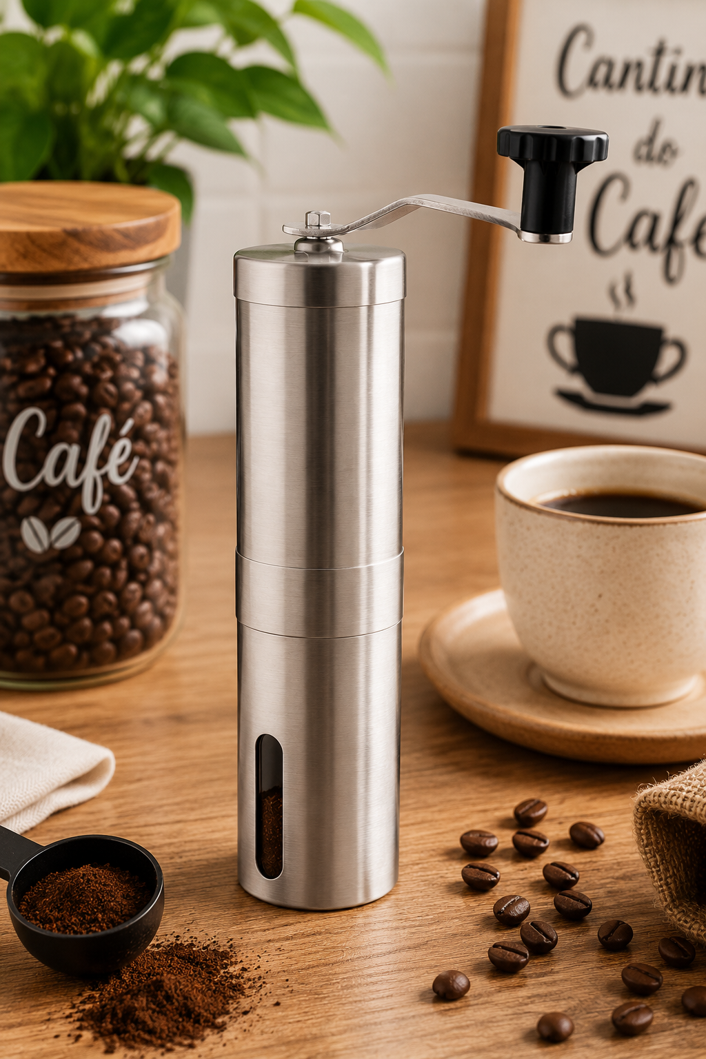 Moinho de Café Manual  Inox Ajuste Moagem Ceramica