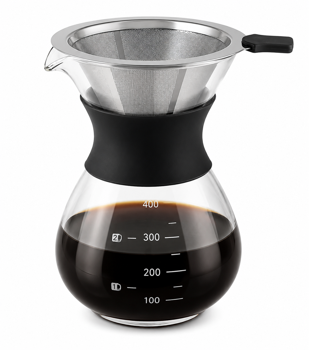 Cafeteira c/ Filtro Inox e Jarra de Vidro - 400ml