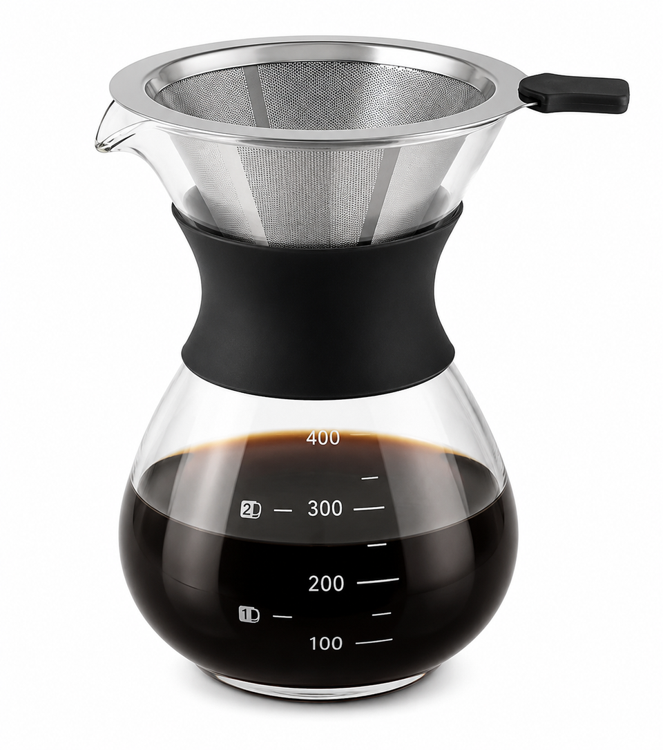 Cafeteira c/ Filtro Inox e Jarra de Vidro - 400ml