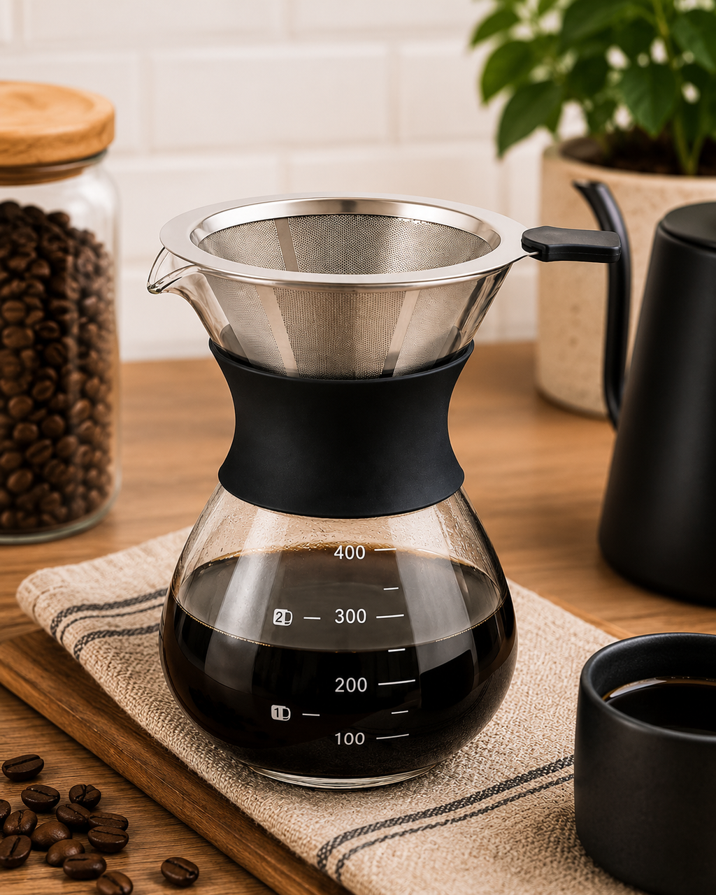 Cafeteira c/ Filtro Inox e Jarra de Vidro - 400ml