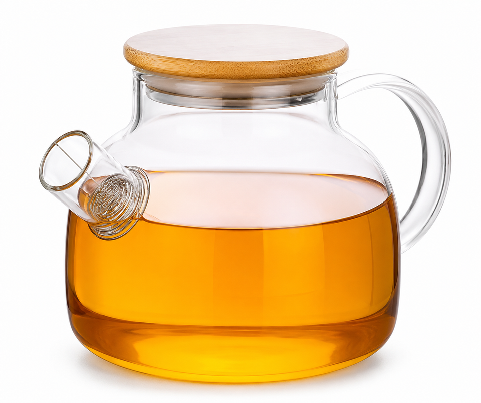 Chaleira  de Vidro c/ Tampa Bambu - 1000ml