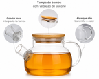 Chaleira  de Vidro c/ Tampa Bambu - 1000ml