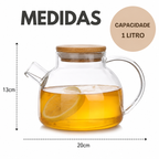 Chaleira  de Vidro c/ Tampa Bambu - 1000ml