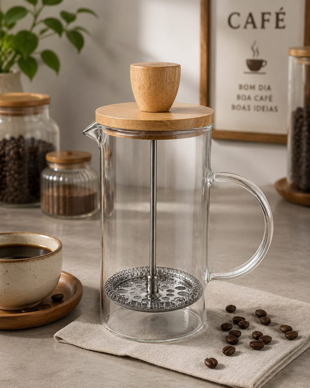 Cafeteira Wolff Prensa Francesa Vidro e Tampa Madeira  - 400ml
