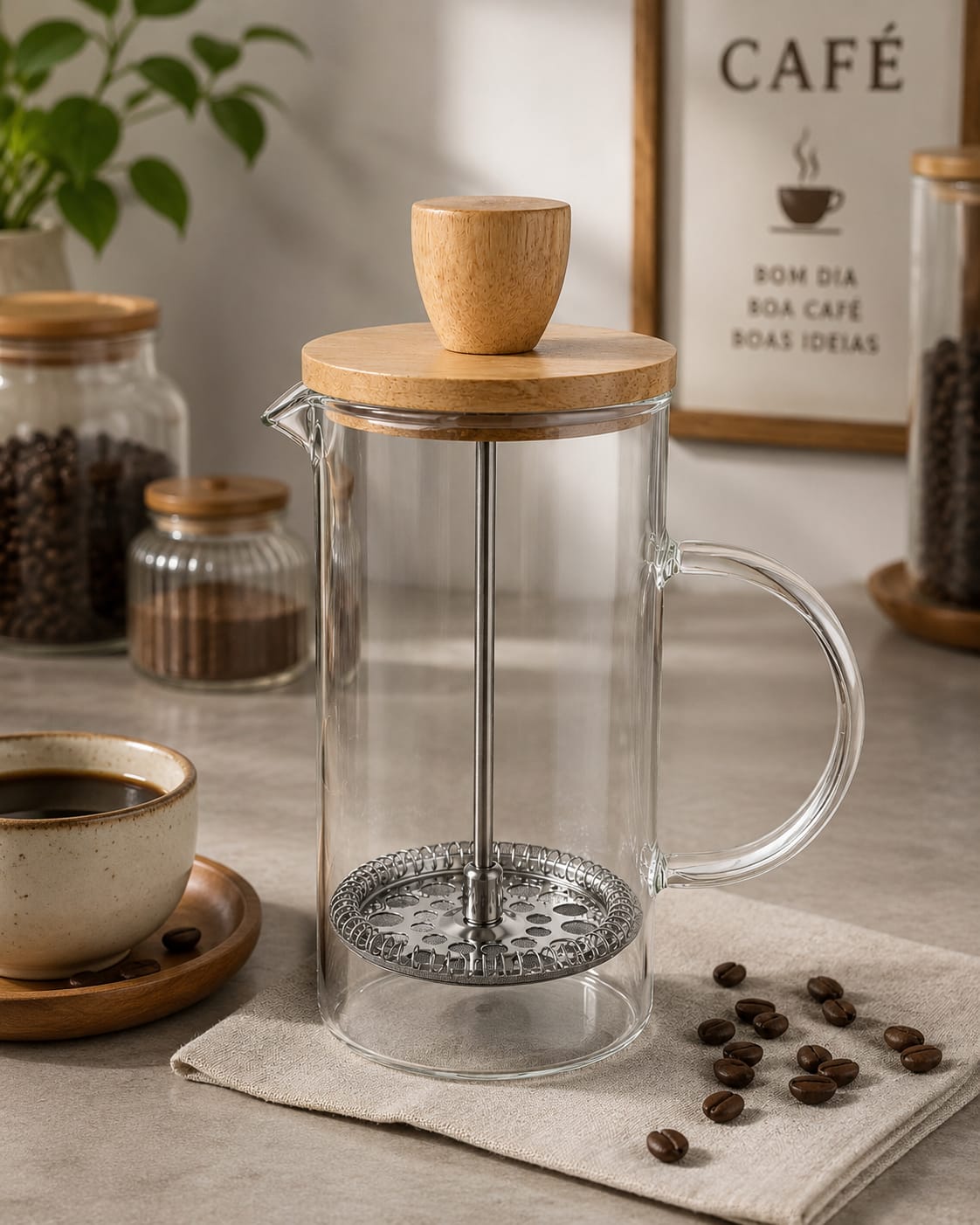 Cafeteira Wolff Prensa Francesa Vidro e Tampa Madeira  - 400ml