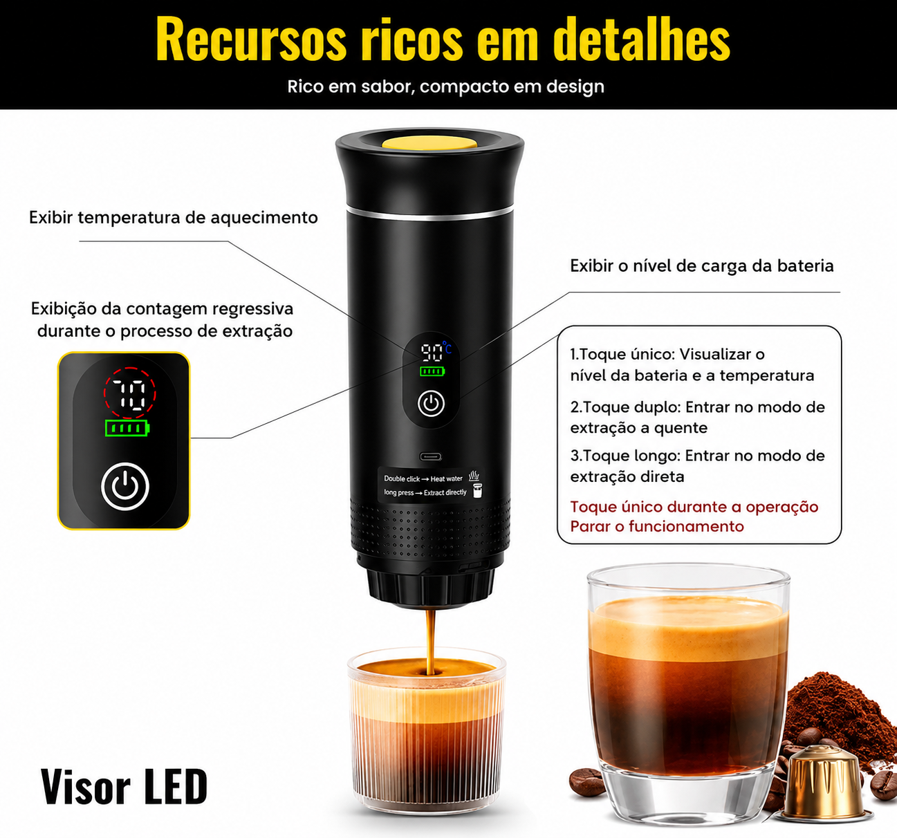 Máquina de Café Espresso Portátil 3 em 1