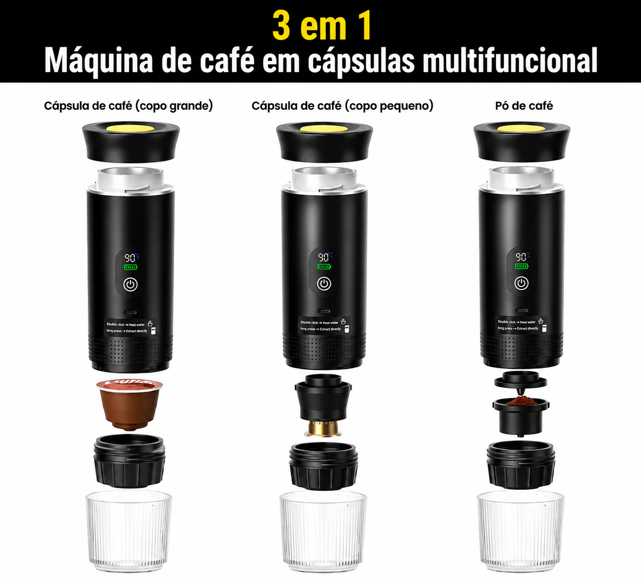 Máquina de Café Espresso Portátil 3 em 1
