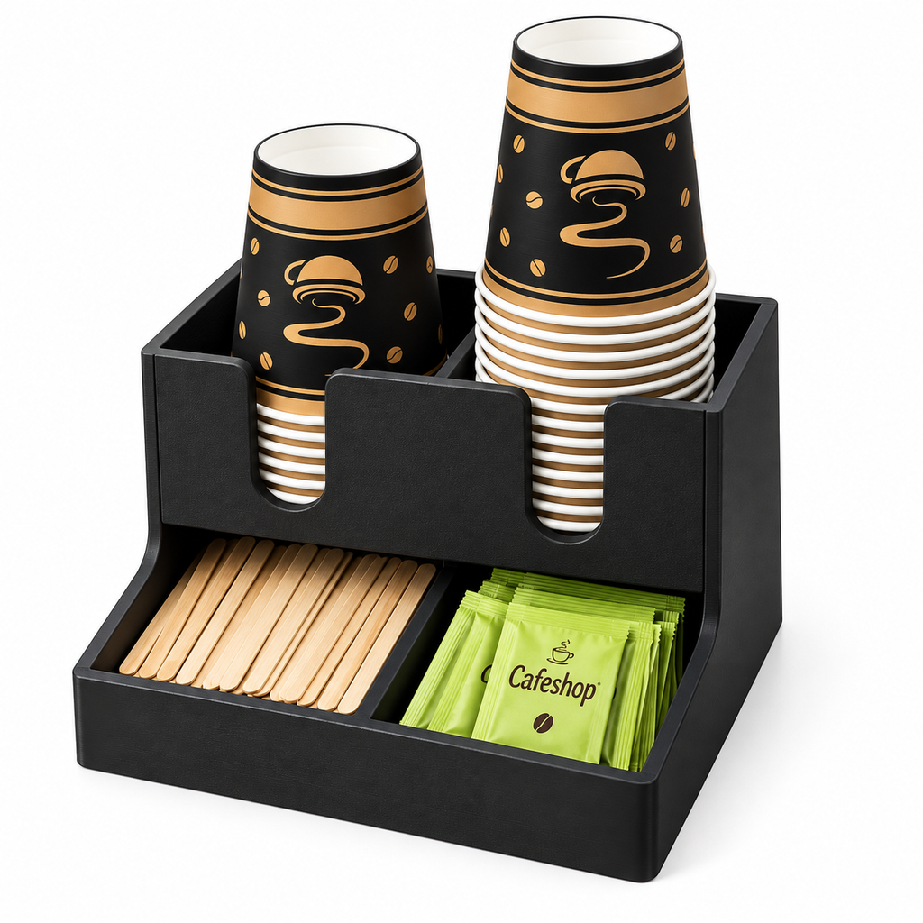 Organizador Coffee Station Cafeshop 3D – Copos, Mexedores e Sachês