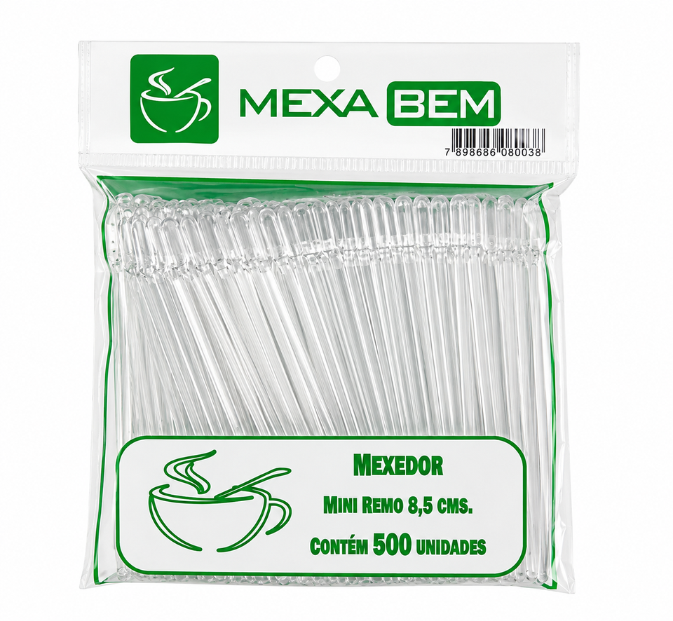 Mexedor para Café Tipo Mini Remo 8,5cm Cristal - 500unid.