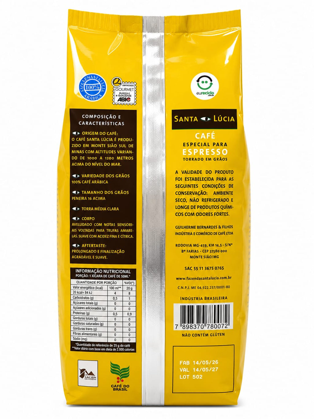 Café em Grãos Especial Santa Lucia Amarelo - 500gr