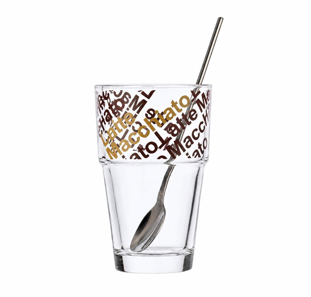 Copo de Vidro Italiano Café Latte Leonardo c/ Colher -  410 ml