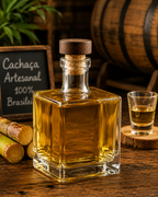 Garrafa Cube Alta com Tampa Madeira - 500ml