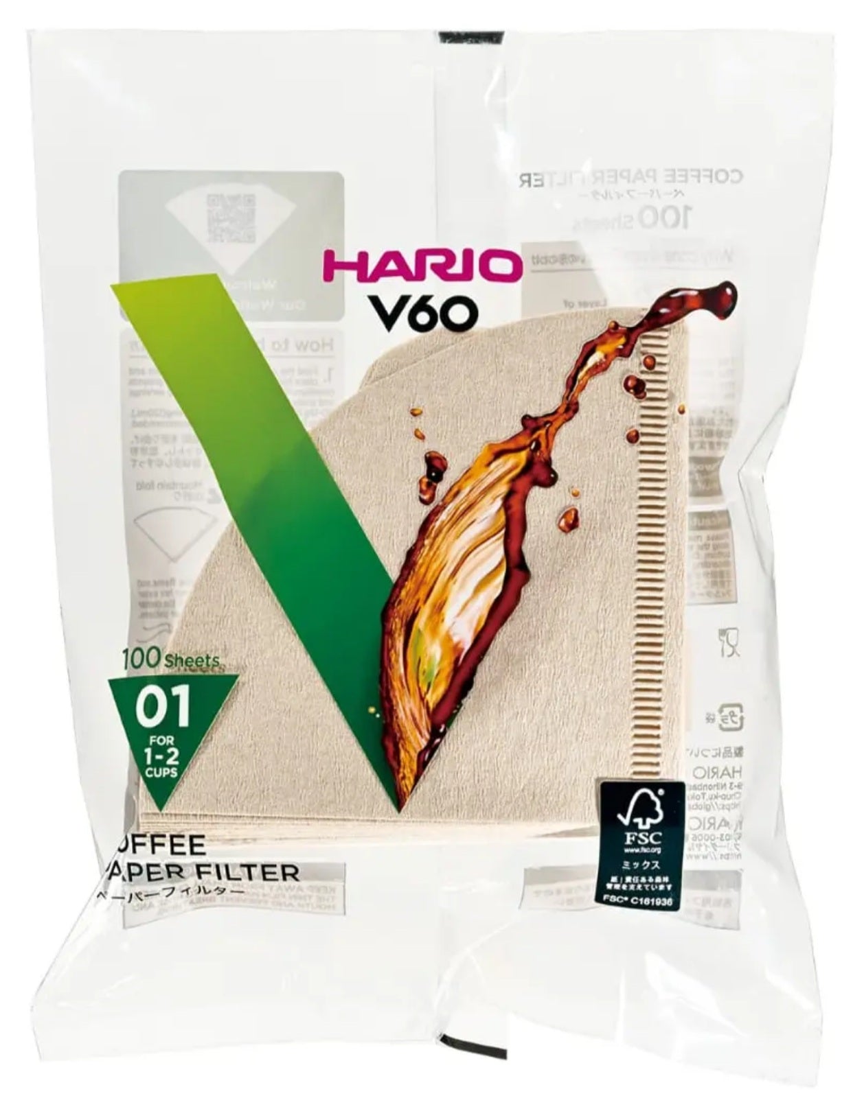 Filtro Natural para Coador Hario V60-01 (100 Unid.)
