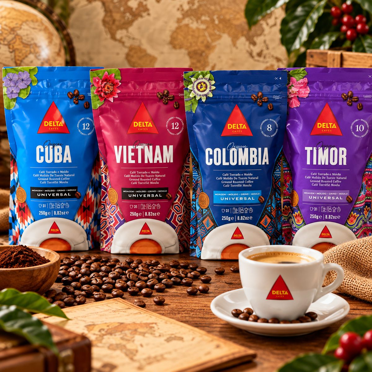 Kit Delta Origens - 4 Cafés do Mundo 250g | 1kg