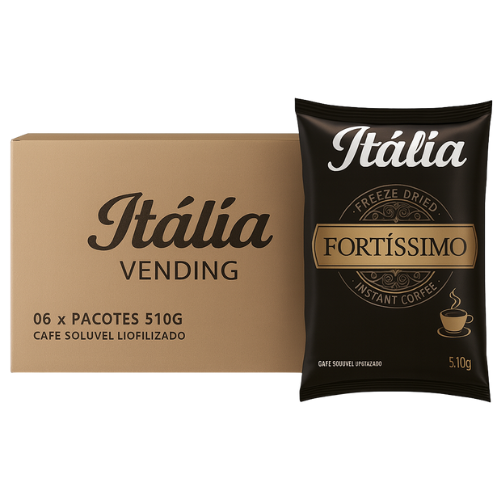 KIT CAFÉ SOLÚVEL LIOFILIZADO ITÁLIA FORTÍSSIMO 510G CX (6 UNID.)