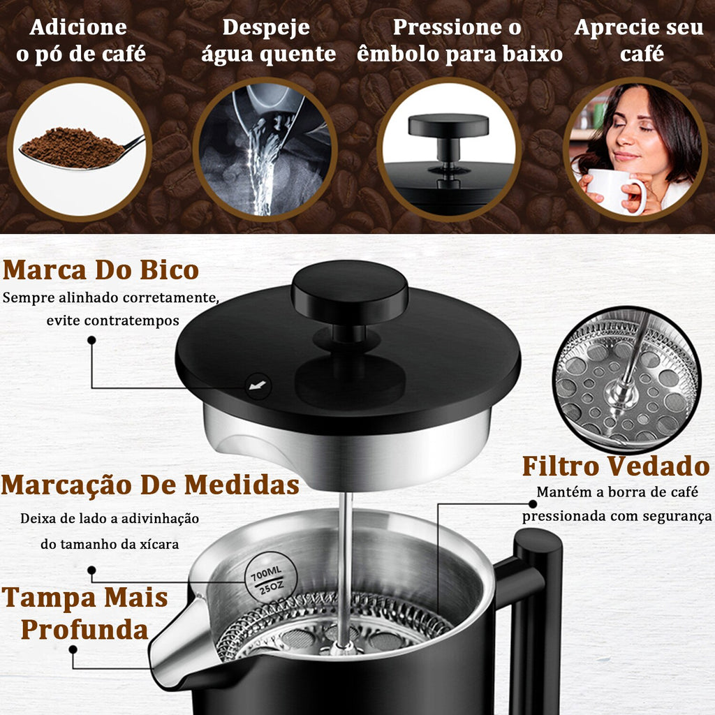 CAFETEIRA PRENSA FRANCESA MODUS PRETA AÇO INOX  DUPLO - 700ML