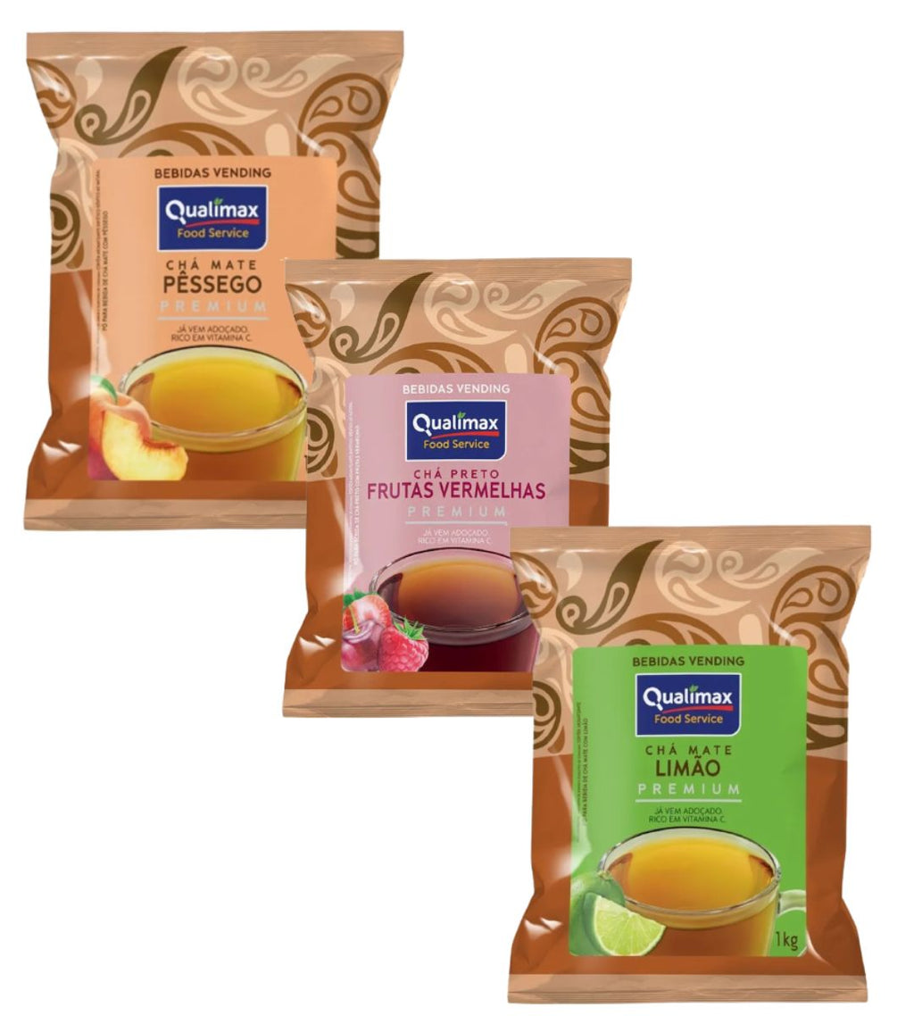 Kit 3 Chá Mate Sabor Limão/Pêssego/Frutas Vermelhas Qualimax 3x1kg