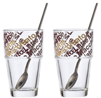 CJ 2 COPOS VIDRO CAFÉ LATTE LEONARDO C/ COLHER -  410 ML