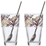 CJ 2 COPOS VIDRO CAFÉ LATTE LEONARDO C/ COLHER -  410 ML