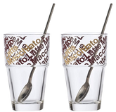 CJ 2 COPOS VIDRO CAFÉ LATTE LEONARDO C/ COLHER -  410 ML