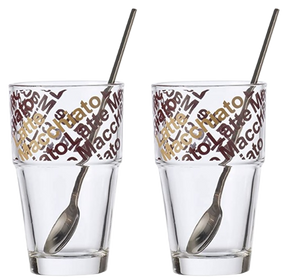 CJ 2 COPOS VIDRO CAFÉ LATTE LEONARDO C/ COLHER -  410 ML