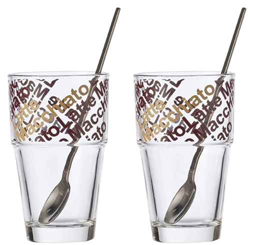 CJ 2 COPOS VIDRO CAFÉ LATTE LEONARDO C/ COLHER -  410 ML