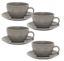 CJ 4 XICARAS CHA  C/PIRES CORONA RELIEVE CINZA 270ML