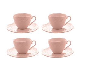 CJ 4 XICARAS CAFE PORCELANA C/PIRES BUTTERFLY ROSA 120ml