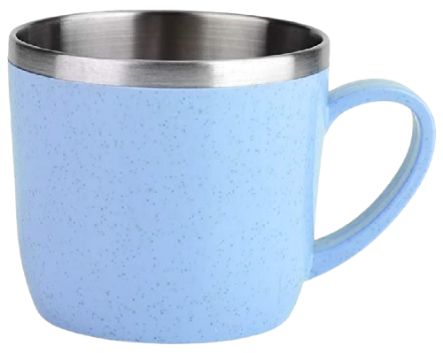 CANECA TÉRMICA AZUL INOX + PALHA TRIGO 220ML