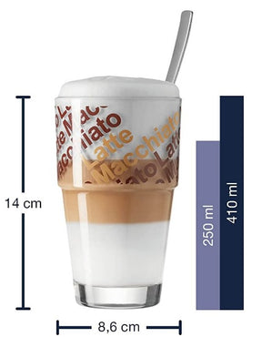 CJ 2 COPOS VIDRO CAFÉ LATTE LEONARDO C/ COLHER -  410 ML
