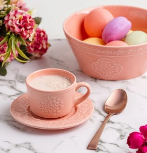 CJ 04 XICARA DE PORCELANA CAFE C/ PIRES TILES BLUSH - 80ML