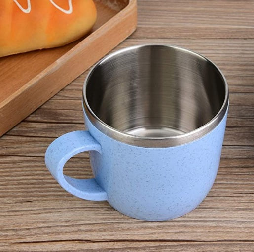CANECA TÉRMICA AZUL INOX + PALHA TRIGO 220ML