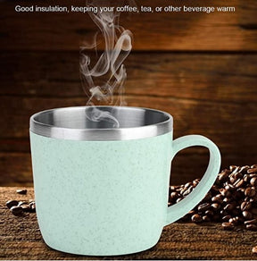 CANECA TÉRMICA VERDE INOX + PALHA TRIGO 220ML