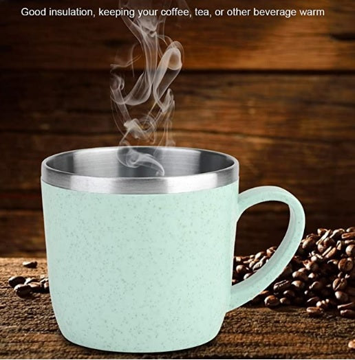 CANECA TÉRMICA VERDE INOX + PALHA TRIGO 220ML